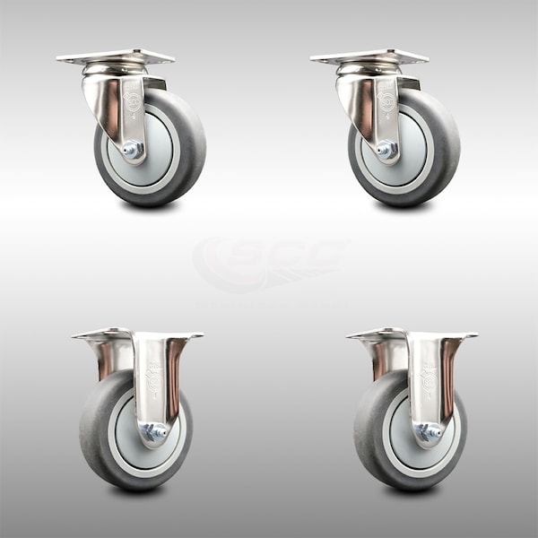 4 Inch 316SS Thermoplastic Rubber Wheel Swivel Top Plate Caster Rigid SCC, 2PK